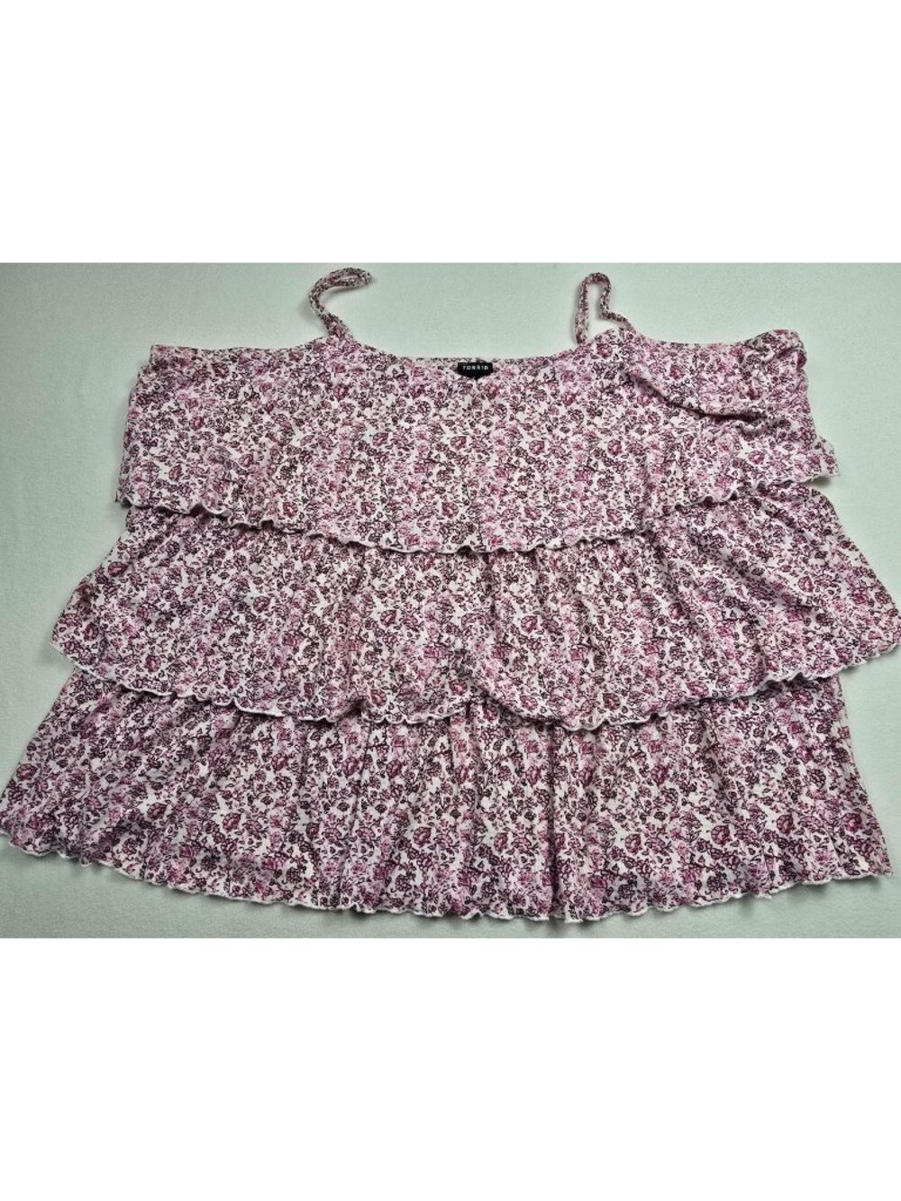 Torrid Floral Print Tiered Sleeveless Top Size 5 Pink Cottage Core 5XL Ruffles